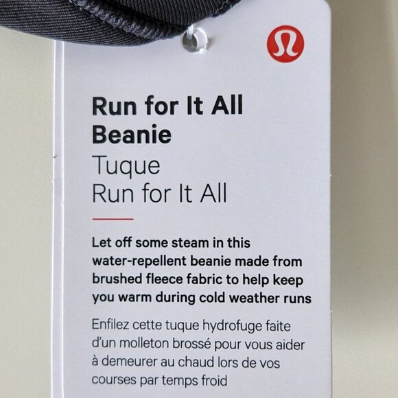 NWT LULULEMON Black Brushed Tech Fleece Run For It All Beanie Hat Women's OS - Picture 6 of 7